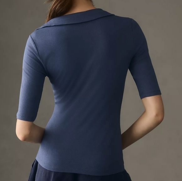 Anthropologie Collared Square Neck Tee in Navy Blue Size XL NWT - Picture 5 of 8